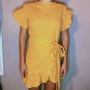 Yellow Wrap Tie Front Dress